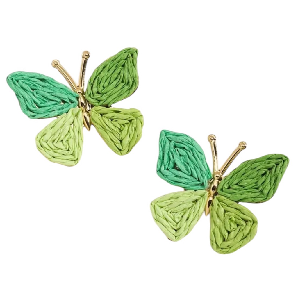 Green Butterfly Raffia Stud Earrings 22$